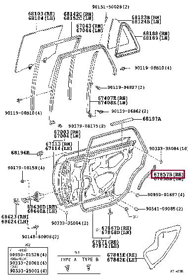Toyota 67857-40010 Ущільнювач задніх правих дверей 6785740010: Купити в Україні - Добра ціна на EXIST.UA!