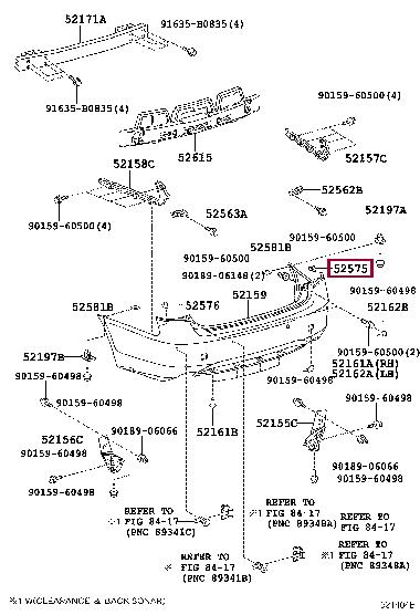 5257530180 Toyota Крепеж бампера заднего правый