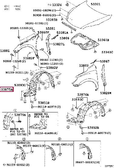 5387502250 Toyota Liner, front fender, rh