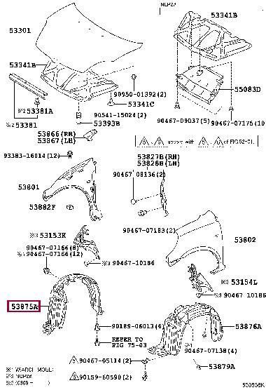 5387552030 Toyota Liner, front fender, rh