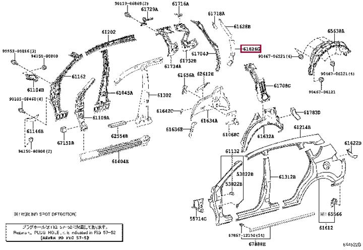 6162642050 Toyota Кронштейн панели заднего крыла
