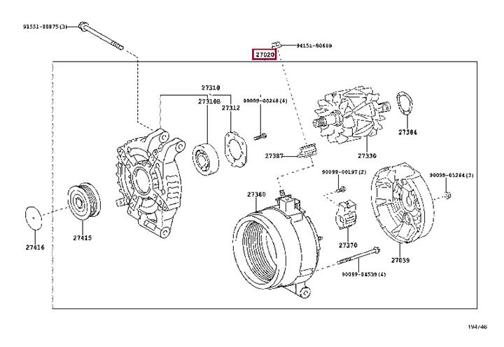 Генератор автомобильный Toyota Verso (Тойота Версо): 2706026081 Toyota Генератор