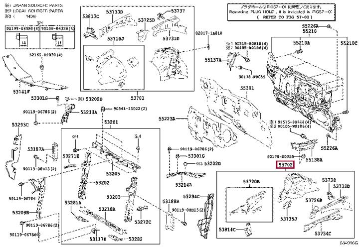 5370202220 Toyota - Усилитель переднего крыла, левый 5370202220 ...