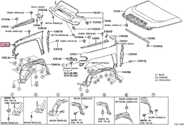 Toyota 53801-35600 Крыло в сборе переднее правое 5380135600: Отличная цена - Купить в Украине на EXIST.UA! 5380135600 Toyota Крыло в сборе переднее правое
