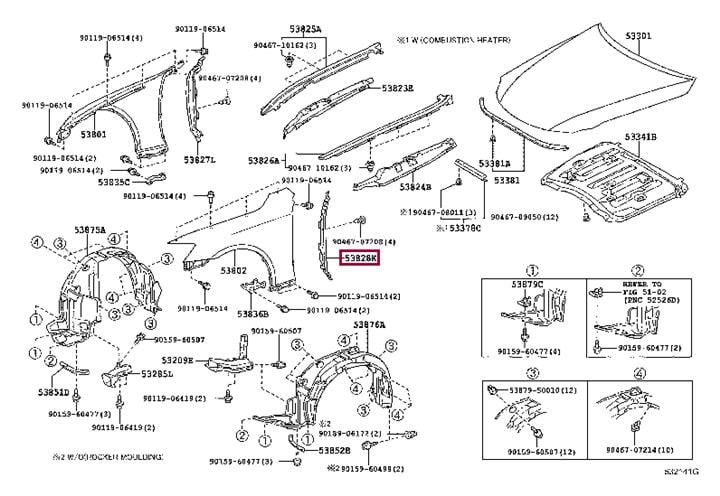 5382853020 Toyota Гумка ущільнююча крила, lh