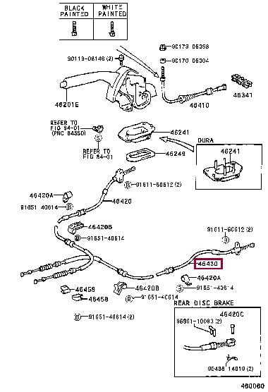 Toyota 46430-12290 Трос ручного гальма 4643012290: Приваблива ціна - Купити в Україні на EXIST.UA! 4643012290 Toyota Трос ручного гальма