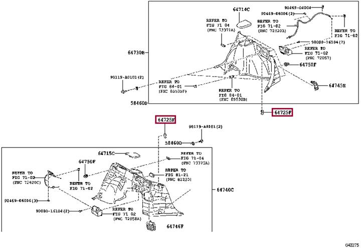 647250T010B0 Toyota Кліпса обшивки багажника