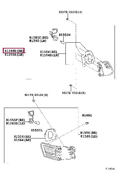 Фонарь задний правый Toyota 81580-05130