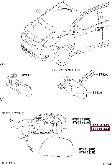 Toyota 87940-0D260 Дзеркало зовнішнє заднього виду 879400D260: Приваблива ціна - Купити в Україні на EXIST.UA!