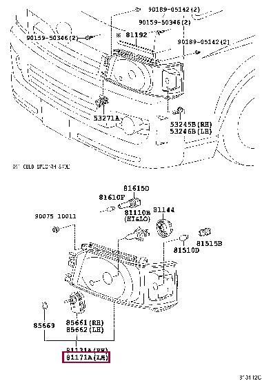 Toyota 81170-26461 Unit, headlamp, lh 8117026461: Отличная цена - Купить в Украине на EXIST.UA! 8117026461 Toyota Unit, headlamp, lh