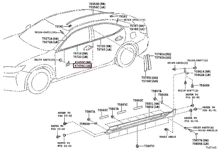 6749633020 Toyota Треугольник заглушка двери перед лев