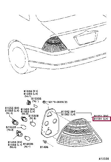 815611E200 Toyota Lens, rear combination lamp, lh