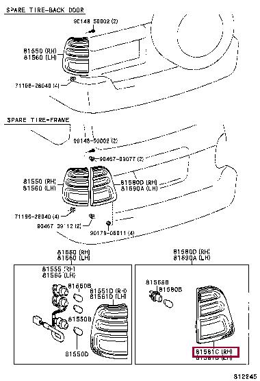 Toyota 81581-60141 Lens and body, rear lamp, rh 8158160141: Отличная цена - Купить в Украине на EXIST.UA! 8158160141 Toyota Lens and body, rear lamp, rh