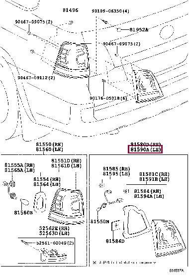 Toyota 81590-60210 Lamp assy, rear, lh 8159060210: Отличная цена - Купить в Украине на EXIST.UA! 8159060210 Toyota Lamp assy, rear, lh