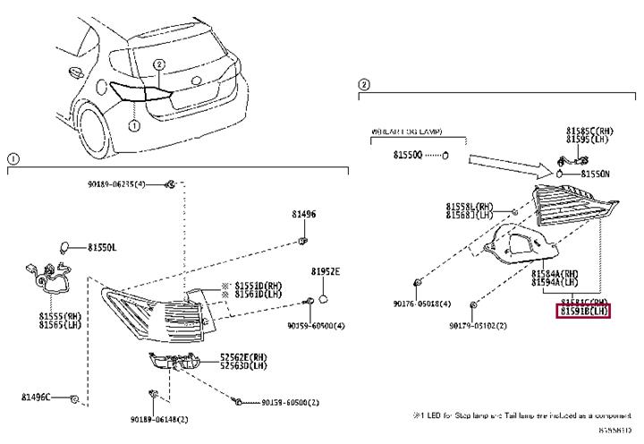 8159176020 Toyota Фонарь задний левый внутренний