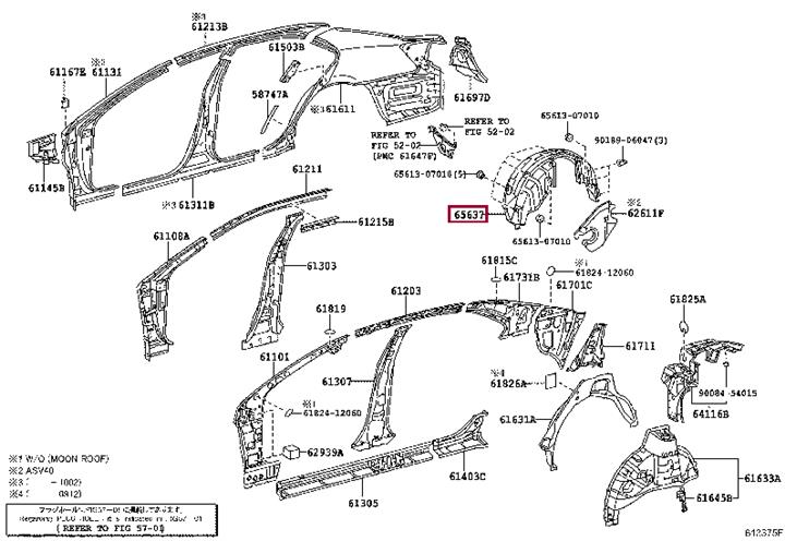 6563706010 Toyota Liner, rear wheel house, rh