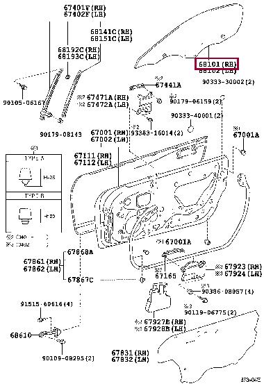 6810117110 Toyota Скло бічне