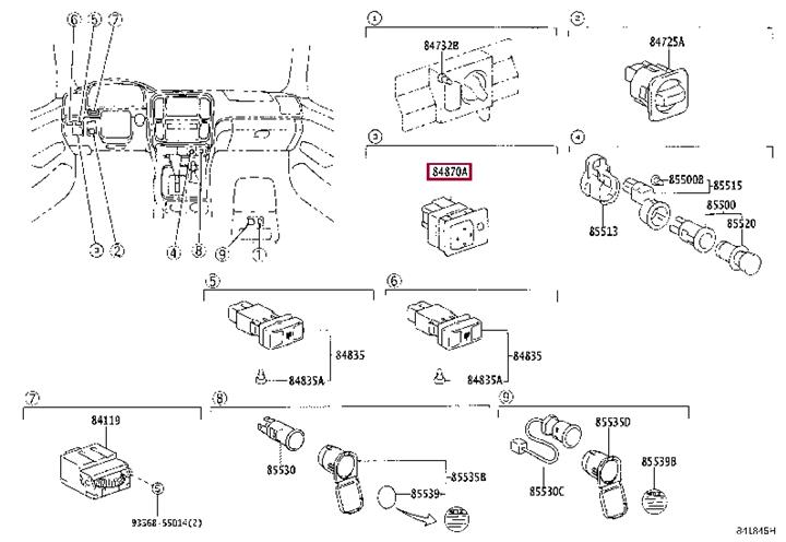 8487060030 Toyota Switch assy, outer mirror