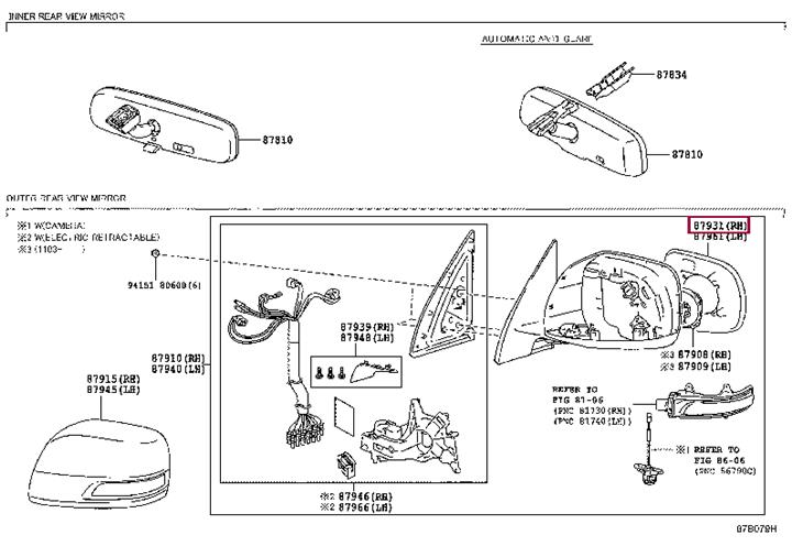 8793160N80 Toyota Зеркальный элемент правый
