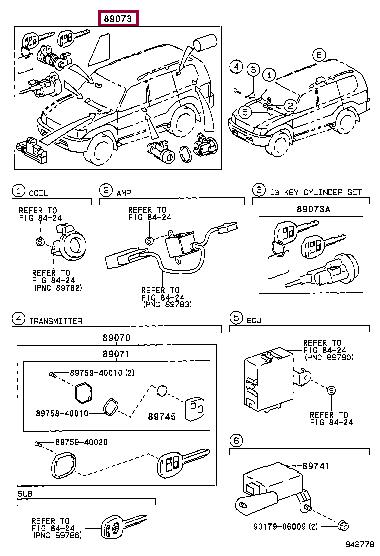 8907360411 Toyota Цилиндр замка двери, комплект