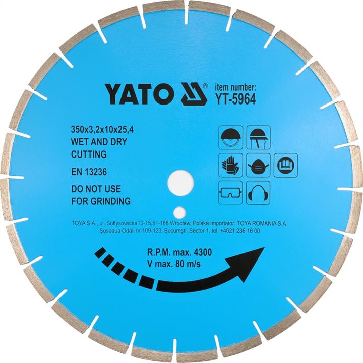Yato YT-5966 Диск відрізний алмазний по бетону діаметр 350x3,2х25, 4 мм YT5966: Купити в Україні - Добра ціна на EXIST.UA!