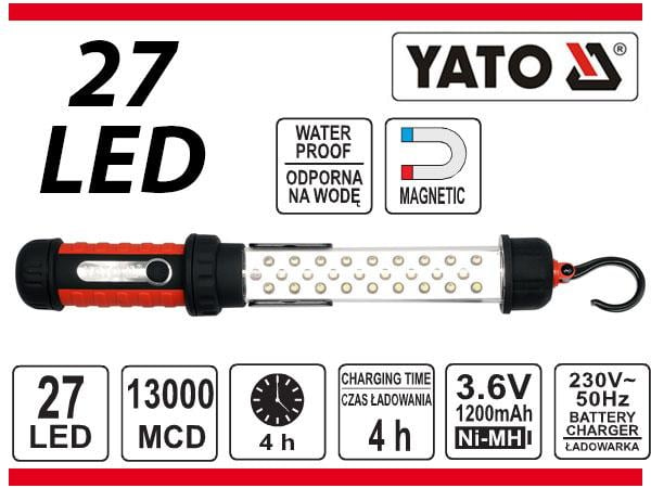 Yato YT-08523 Лампа-переноска, акумуляторна 27 Led YT08523: Приваблива ціна - Купити в Україні на EXIST.UA!