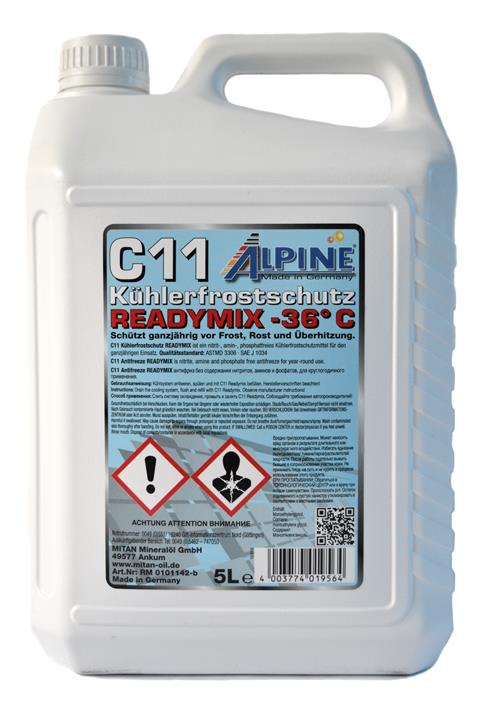 AlpineOil RM0101142-B Антифриз C11 Kühlerfrostschutz ready-mix -36°C синій, 5 л RM0101142B: Купити в Україні - Добра ціна на EXIST.UA!