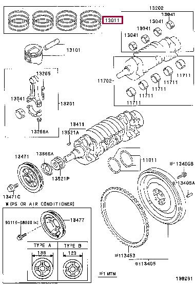 1301111190 Toyota Кольца поршневые
