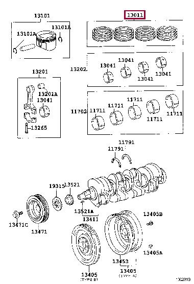 1301122111 Toyota Кольца поршневые