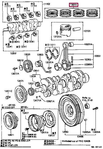 1301158011 Toyota Кольца поршневые