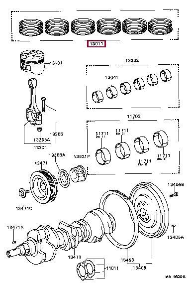 1301162040 Toyota Кольца поршневые