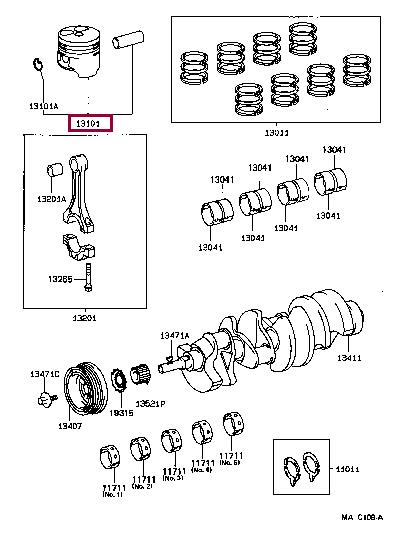 131015002001 Toyota Поршень с кольцами, комплект