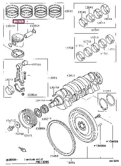 131016413002 Toyota Поршень з кільцями, комплект