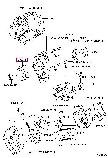 Toyota 27411-67020 Шкив генератора 2741167020: Отличная цена - Купить в Украине на EXIST.UA! 2741167020 Toyota Шкив генератора