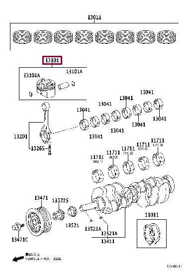 131010S030 Toyota Поршень с кольцами, комплект