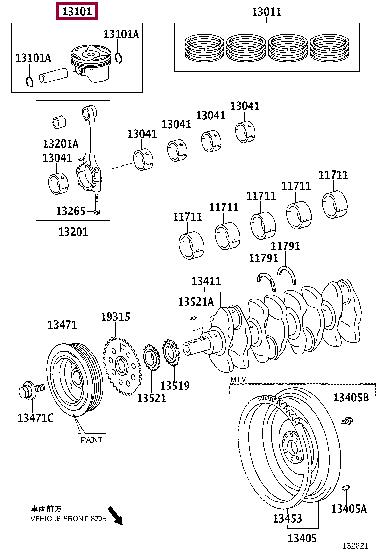 131010T010 Toyota Поршень з кільцями, комплект