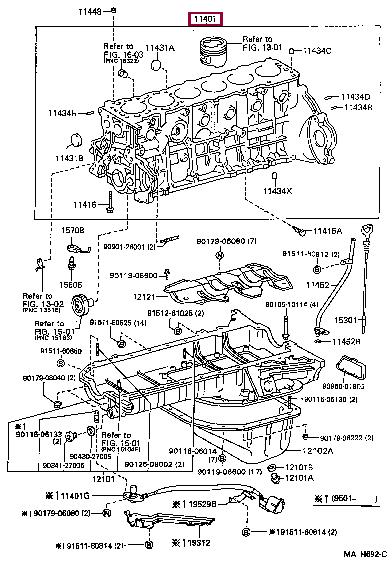 1140169536 Toyota Блок цилиндров
