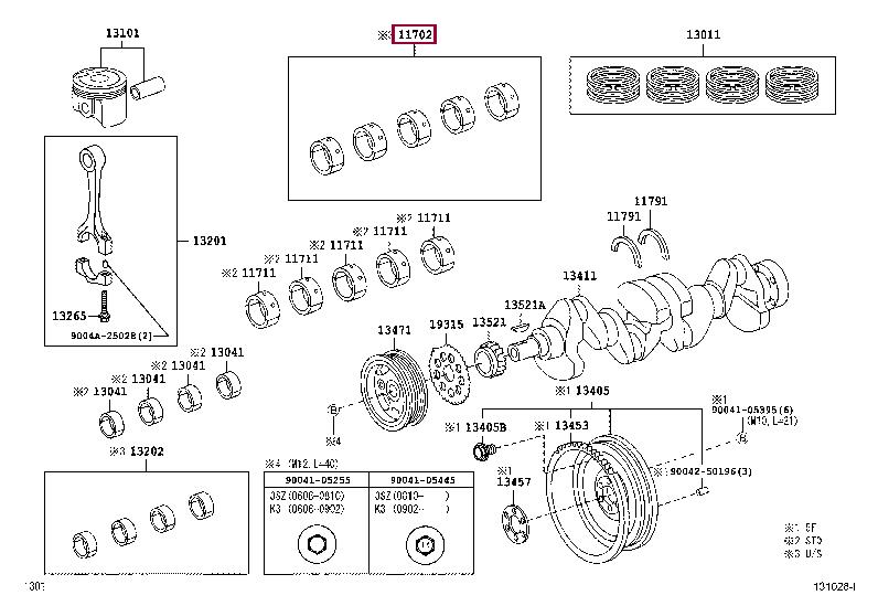 11704BZ090 Toyota Вкладыши вала коленчатого