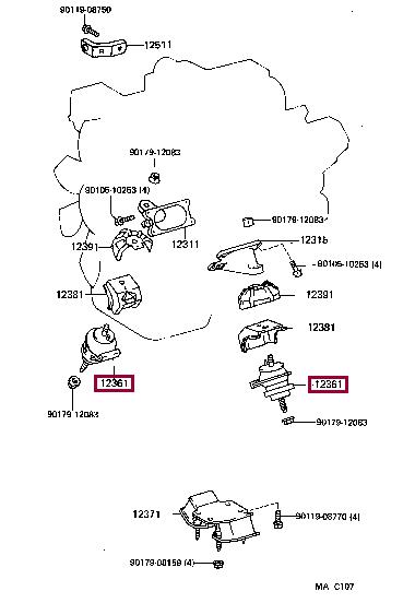 1236150101 Toyota Подушка двигателя