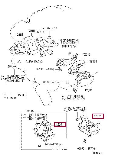 1237150120 Toyota Подушка двигателя
