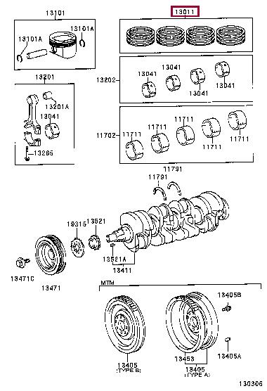 130110D030 Toyota Кольца поршневые