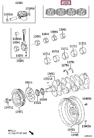 130110T110 Toyota Кольца поршневые