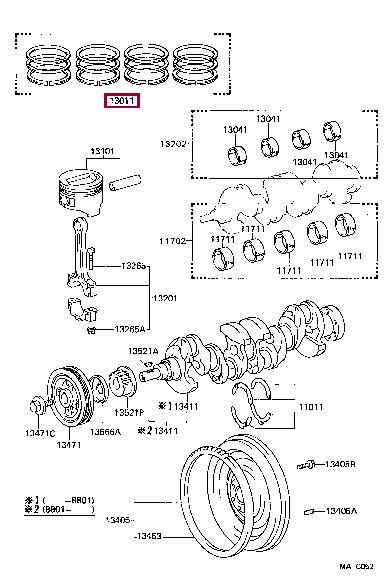1301110081 Toyota Кольца поршневые