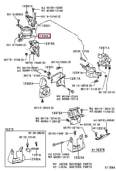 1236222020 Toyota Подушка двигателя