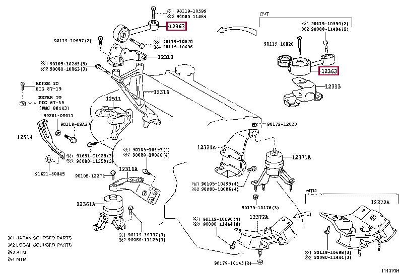1236374170 Toyota Подушка двигателя