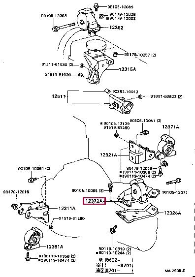 1237211030 Toyota Подушка двигателя