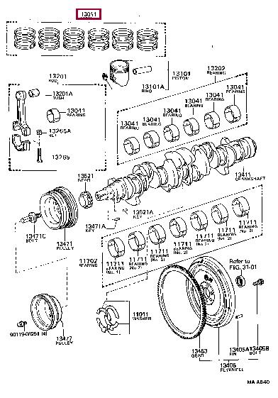 1301143031 Toyota Кольца поршневые