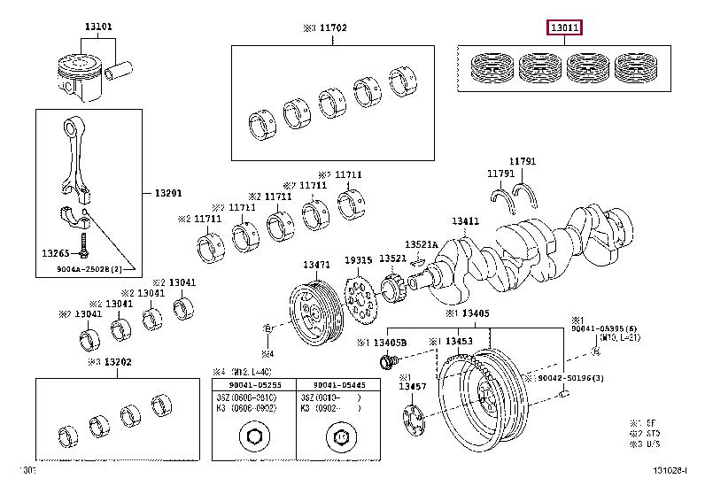 13011BZ090 Toyota Кольца поршневые