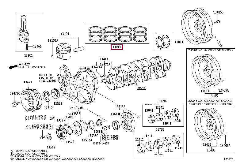 1301330080 Toyota Кольца поршневые