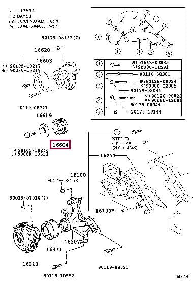 166040F010 Toyota Ролик натяжной ремня поликлинового (приводного)